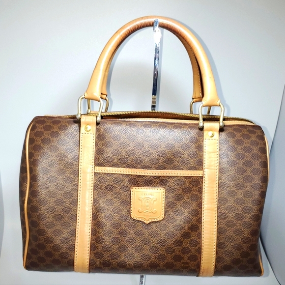 Celine Vintage Boston Bag 1 OPEN POCKET IN FRONT Macadame Coated  Canvas . - Picture 13 of 16